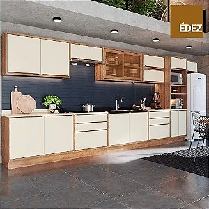 COZINHA COMPLETA MODULAR - ÉDEZ UNE - 15 PORTAS, 6 GAVETAS - TAMPO OFF WHITE - 100% MDF