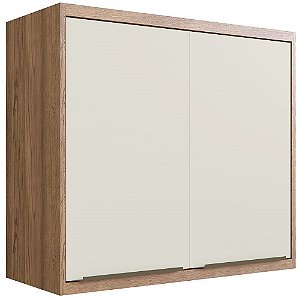 Aéreo Cozinha Modular 80 cm - 100% MDF Édez Une, 2 Portas, 1 Prateleira - Louro Freijó e Porta Off White