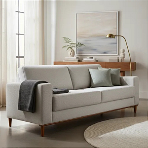 Sofá Herval Clean 4260 Linho 3 Lugares Cinza 2,10m Cinza Liso