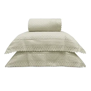 Kit Colcha Queen com 2 Porta Travesseiro Bordare Premium Appel Home Amêndoa