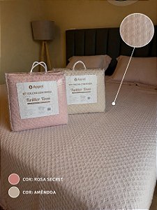 Kit Colcha Queen com 2 Porta Travesseiro Bordare Premium Appel Home Rosa Secrets