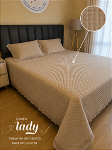 Kit Colcha Casal com 2 Porta Travesseiro Bordare Premium Appel Home Amêndoa