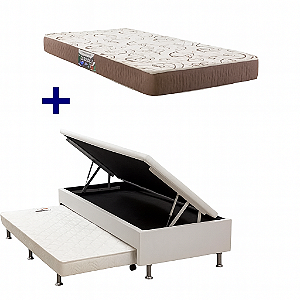 Conjunto: Box com Baú + Cama Auxiliar +Colchão Herval -  Durabilli solteiro 88X188X75