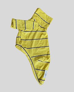 CAMISETA POLO DE GALGO ALGODY AMARELO LISTRINHA PRETO E BRANCO PE
