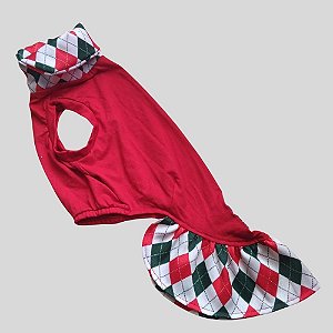 VESTIDO DE GALGO NATAL LOSANGO VERMELHO E VERDE
