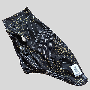 REGATA DE GALGO ANO NOVO PRETA ESTRELA BRANCA E POA DOURADO