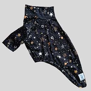 CAMISETA DE GALGO ANO NOVO PRETA ESTRELA DOURADA RELUZENTE