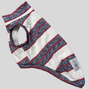 REGATA DE GALGO ALGODY COOL BRANCO JEANS E VERMELHO GOLA BAIXA