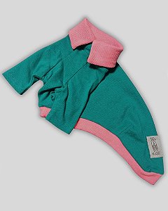 CAMISETA DE GALGO PIQ POLO VERDE E ROSA
