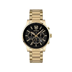 Relógio Technos Masculino Cronógrafo Dourado Fundo Preto JS25BCD1D