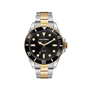 Relógio Mondaine Masculino Fundo Preto Pulseira Bicolor 32549GPMVBE3