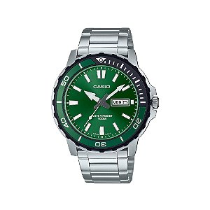 Relogio Casio Masculino Analogico Prateado Vidro Verde MTD-125D-3AVDF-SC