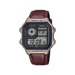 Relógio Casio Masculino Puls. de Couro Marrom AE-1200WHL-5AVDF-SC