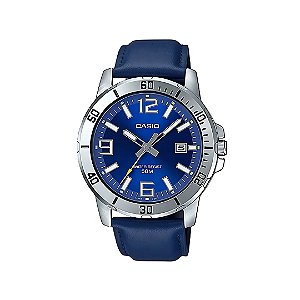Relógio Casio Masculino Couro Azul MTP-VD01L-2BVUDF