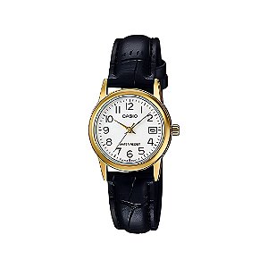Relógio Casio Feminino Dourado com Puls. Couro Preta LTP-V002GL-7B2UDF-SC