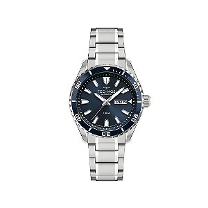 Relógio Technos Masculino Automático Prata com Fundo Azul 8205PD1A