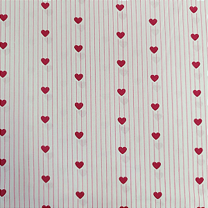 Percal estampado 180 fios 100% algodão 2,25 largura x 1 metro - Corações Vermelhos