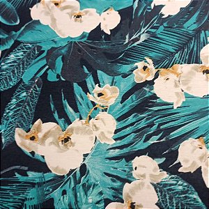Tecido Impermeável estampado - 1 metro x 1,40 largura - Floral turquesa
