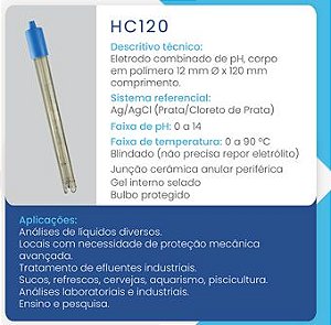 Eletrodo de pH Blindado HC120 - Plástico / Polímero