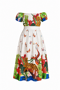 Vestido Longo Onça branco - Coleção Tropical