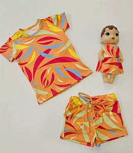 Conjunto Folhas laranja - Menina & Boneca