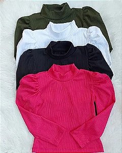 Blusa Princesa - canelada - gola alta- manga comprida