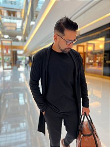 Cardigan Alongado Masculino Preto | F