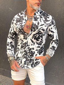 Camisa Estampada Floral Preto/Branco | Per P.