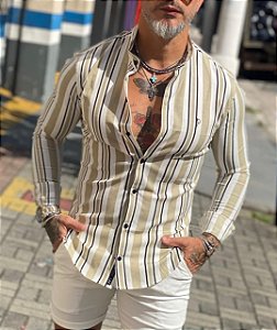 Camisa Listrada Bege/Branco | Per P.