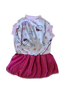 Vestido Pet Cães Cachorro Malha Hello Kitty