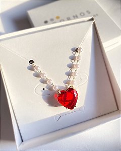 Colar Pérolas c/ Cristal Coração