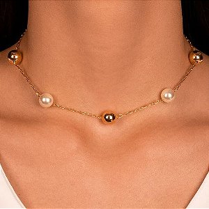 Colar Choker Bolas e Pérolas