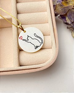 Colar Plaquinha Gatinho e o Coração