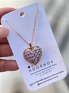 Colar Coração Zircônias Luxo