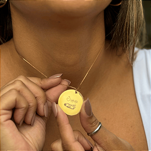 Colar c/ Pingente Redondo Personalizado (2,8cm) - Ouro 18k