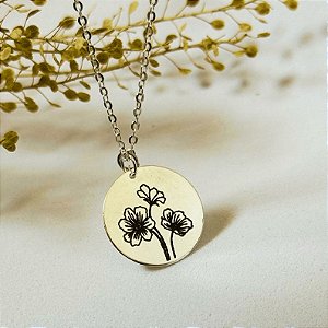 Colar Flor do Mês de Nascimento c/ Cristal - Ródio Branco