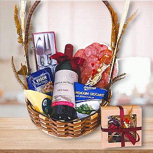 Cesta de Vinho e Petiscos Sutileza Cod C 069