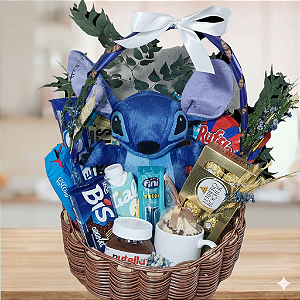Cesta Surpresa de Ohana com pelúcia Lilo & Stitch com chocolates cod 318