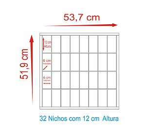 Expositor Personalizado 32 Nichos 12cm Altura - Branco com Porta de Acrílico