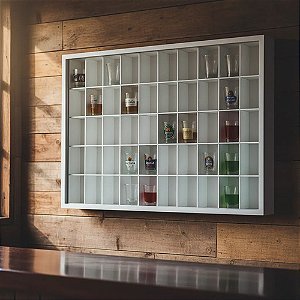 Expositor 50 Nichos para Copos Shot - Branco com Porta de Acrílico