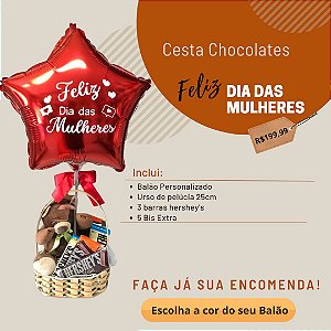 Cesta Chocolates com Pelúcia Dia das Mulheres