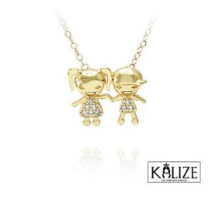 Colar Filho e Filha / Menino e Menina / Casal, Cravejado. Pingente- Semijoia Banhada a Ouro 18k