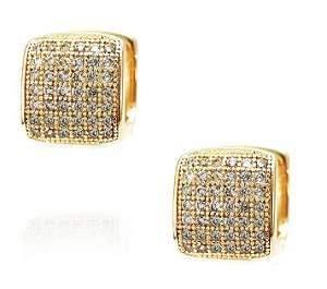 Brinco Argola Quadrada Pequena Cravejado Banhado a Ouro 18K - Semijoias
