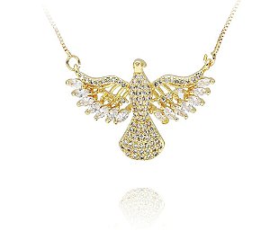 Colar Espirito Santo Cravejado em Zirconia -  Semijoia Banhado a Ouro 18K
