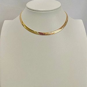 Colar Chocker Fita Lâmina Semijoia Banhada a Ouro 18K