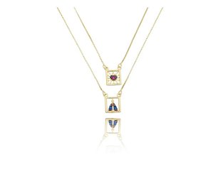 Colar Escapulário Nossa Senhora e Sagrado Coração- Banhado em Ouro 18K