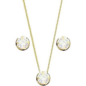 Conjunto Ponto de Luz 6mm -BRINCO + COLAR - Banhada a Ouro 18K - Semijoia