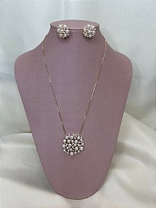Colar Pérolas e Cravejação cristal - Semijoia Banhada Ouro 18 K