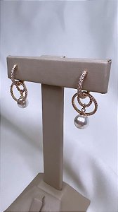Brinco Argola Pérola 3 em 1 Cravejado - Semijoia Luxo Banhada Ouro 18K