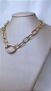 Colar de Elos Largos com Cravejação Corrente de Elo Liso - Banhada a Ouro 18k - Semijoia